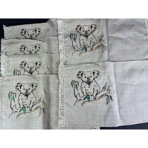 6 Linen Koala Bear Placemats Australia Khaki Tableware Fringe Wildlife by Semco